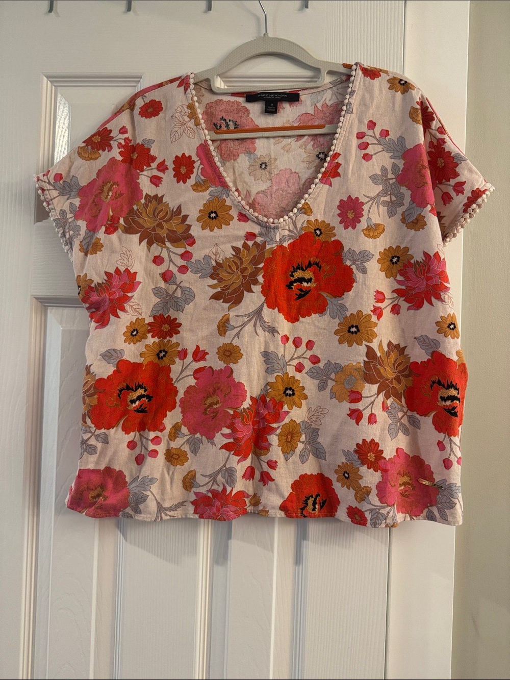 Floral V-Neck Boxy Tunic in Coral and Red